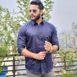 Casual Solid Color Navy Blue Shirt